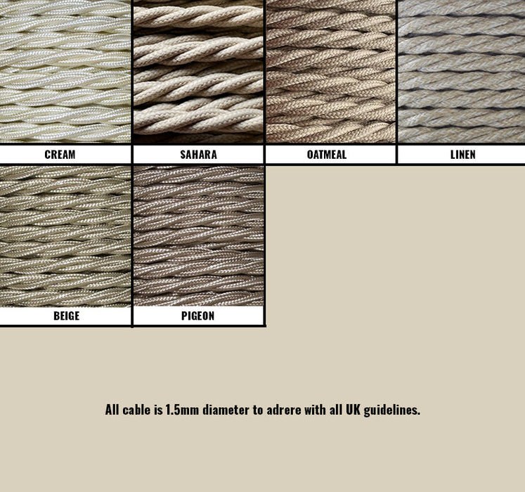 Cream / Linen Braided Fabric Decorative Extension Lead - 2 Gang Black Trailing Socket