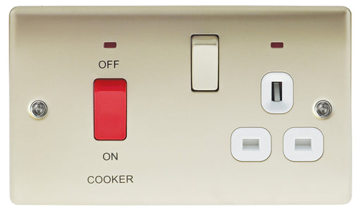 BG Nexus NPR70W Metal Pearl Nickel 45A Cooker Socket Switch Unit with Neon - BG - Sparks Warehouse