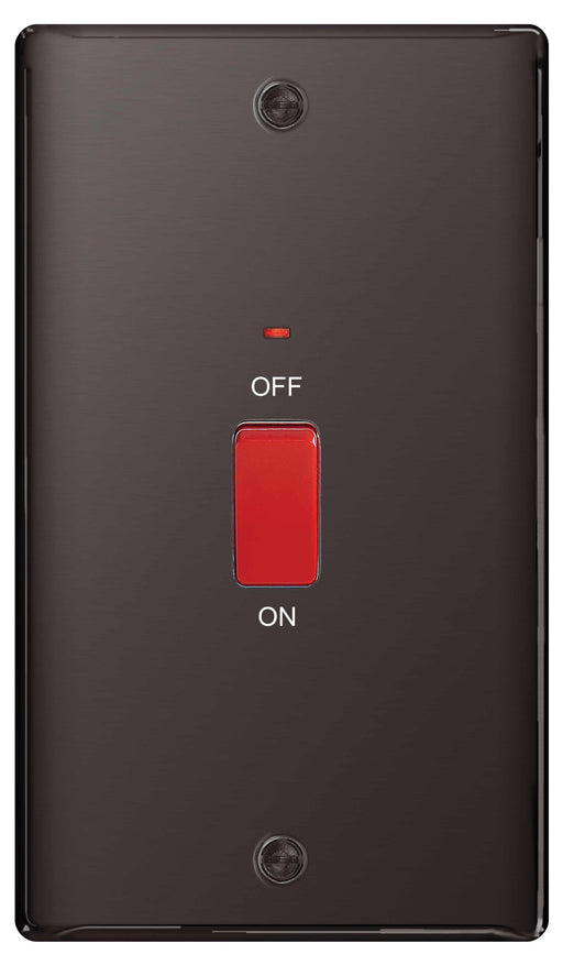 BG Nexus NBN72 Black Nickel 45A Double Pole Switch With Indicator Double Plate - BG - sparks-warehouse