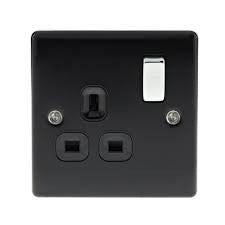 BG Nexus NMB21B Metal Matt Black & Chrome Plug Socket Switched Single - 1 Gang - BG - Sparks Warehouse