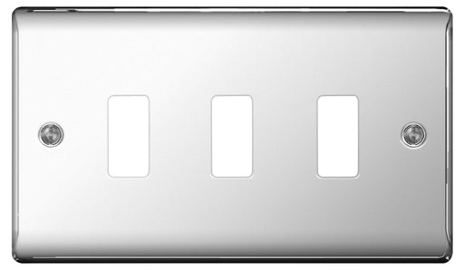 BG Nexus GNPC3 Grid Chrome 3 Gang Front Plate - BG - sparks-warehouse