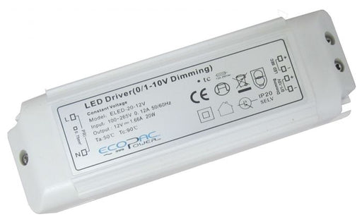 ELED-20-S - Ecopac ELED-20 Series Constant Voltage Dimmable LED Driver 20W 12V – 24V LED Driver Easy Control Gear - Easy Control Gear