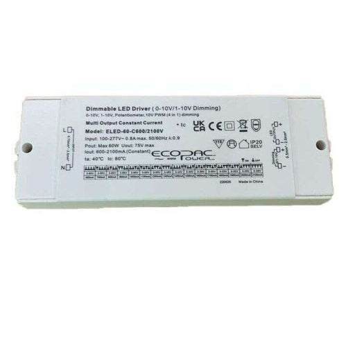 ELED-60-C600/2100V 60 Watt 0-10V and 1-10V Dimmable Constant Current LED Driver 1-10V Dimmable LED Drivers Ecopac Power - Easy Control Gear