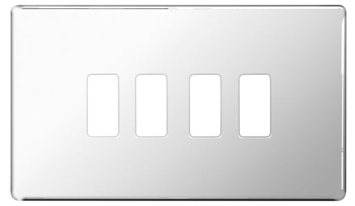 BG Nexus GFPC4 Grid Chrome Screwless 4 Gang Front Plate - BG - sparks-warehouse