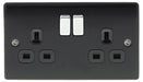 BG Nexus NMB22B Metal Matt Black & Chrome Double Plug Socket Switched - 2 Gang - BG - Sparks Warehouse