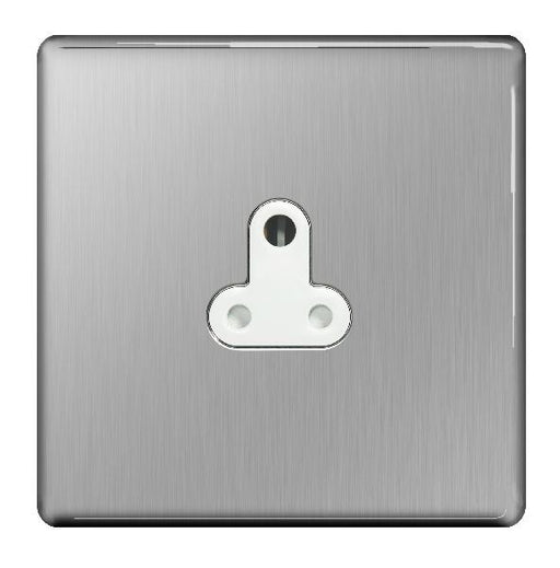 BG FBS29W Screwless Flat Plate Brushed Steel 5A 1G Unswitched Round Pin Socket - White Insert - BG - sparks-warehouse