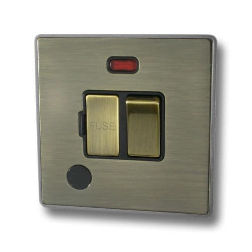 Caradok Screwless Premium Vintage Brass Metal  Fused Spur Switch with Neon & Flex Outlet
