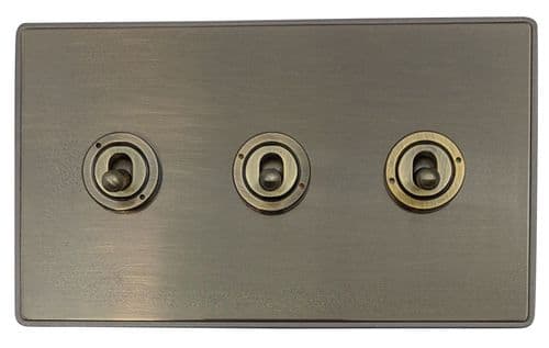 Caradok Screwless Premium Vintage Brass Metal 3 Gang Intermediate Toggle Light Switch