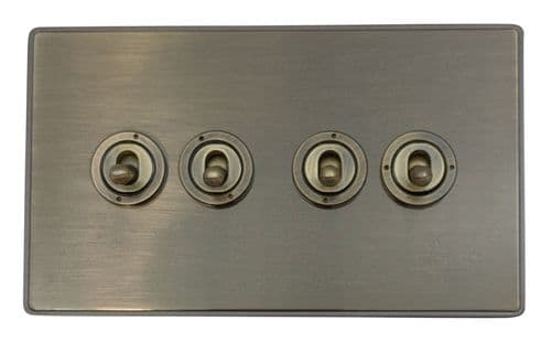 Caradok Screwless Premium Vintage Brass Metal 4 Gang Intermediate Toggle Light Switch