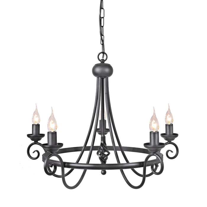 Elstead - HR5 BLACK Harlech 5 Light Chandelier - Black - Elstead - Sparks Warehouse