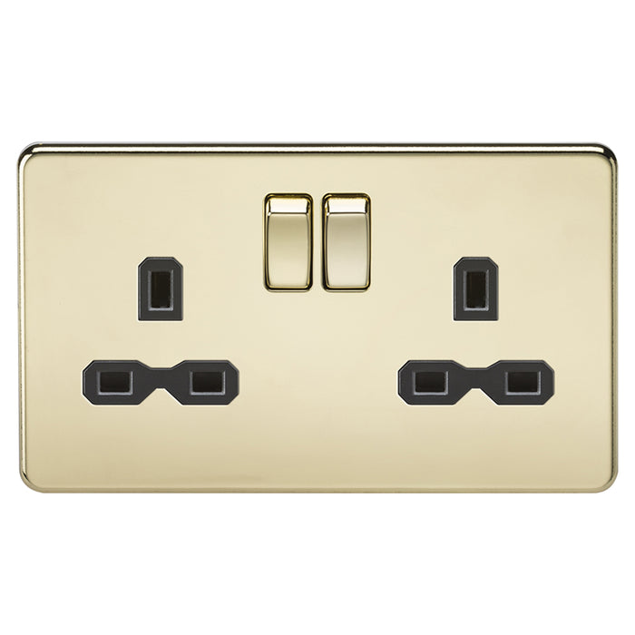 Knightsbridge SFR9000PB Screwless 13A 2G DP Switched Socket - Polished Brass With Black Insert Sockets Knightsbridge - Sparks Warehouse