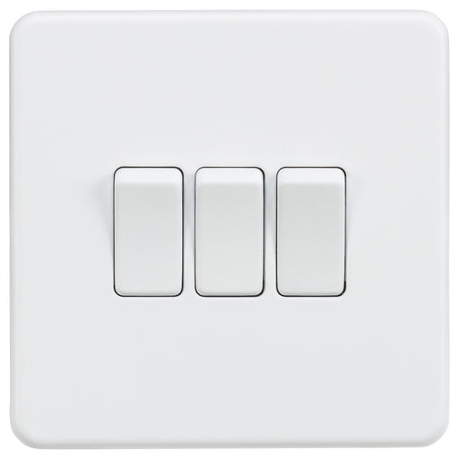 Knightsbridge SF4000MW Screwless 10A 3G 2 Way Switch - Matt White Knightsbridge Screwless Flat Plate Matt White Knightsbridge - Sparks Warehouse