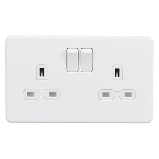 Knightsbridge SFR9000MW Screwless 13A 2G DP switched socket - Matt white Knightsbridge Screwless Flat Plate Matt White Knightsbridge - Sparks Warehouse