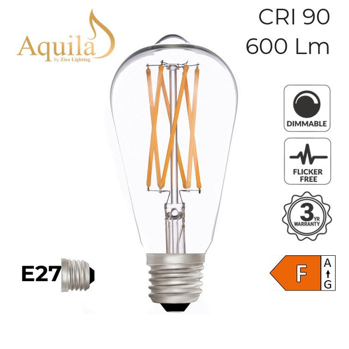 ZIKD044/6W27E27C Squirrel Cage ST64 Clear 6W 2700K E27  Zico - Sparks Warehouse