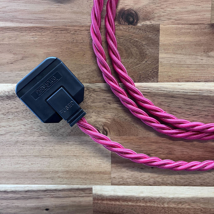 Red / Pink / Orange Braided Fabric Decorative Extension Lead - Black 2 Gang  Trailing Socket