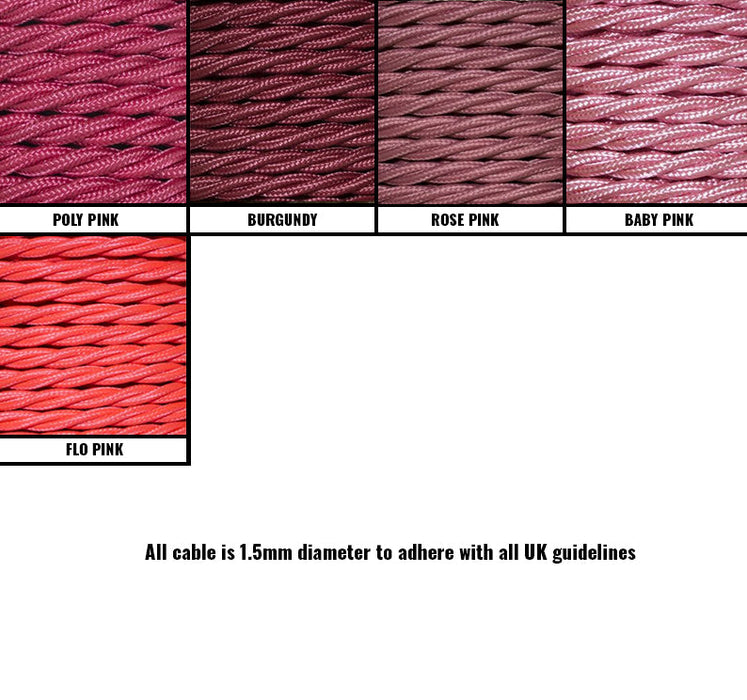 Pink Braided Fabric Decorative Extension Lead - White 4 Gang Trailing Socket