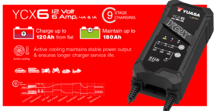 YCX5.0 Yuasa 12v 5.0A 8-Stage Smart Charger, Now a YCX6 Yuasa Battery Chargers The Lamp Company - Sparks Warehouse