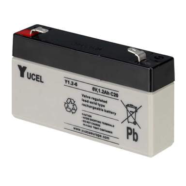 YUASA Y1.2-6 - BATTERY, LEAD ACID 6V 1.2AH, YUCEL Batteries YUASA - Sparks Warehouse